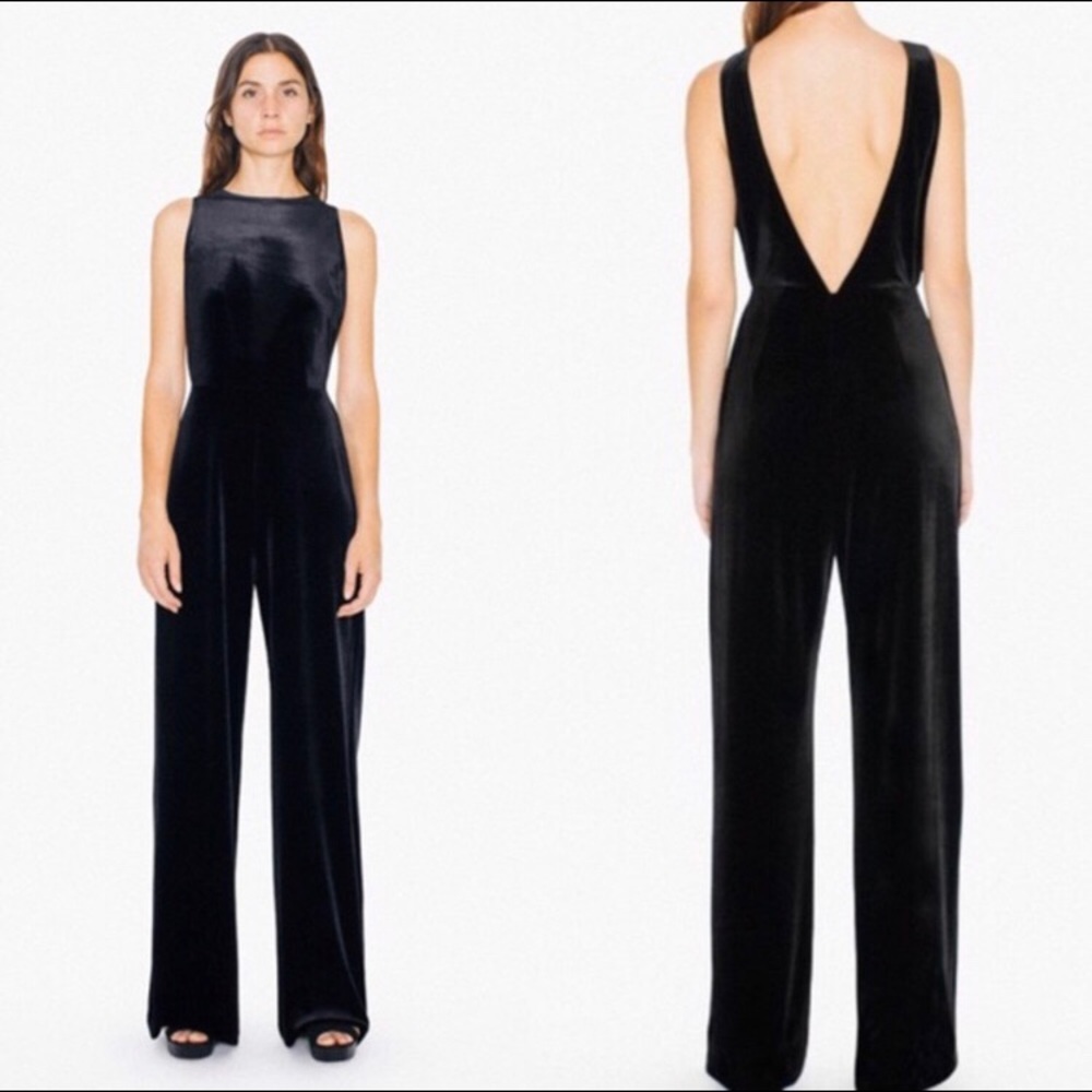 American Apparel Black Velvet Jumpsuit